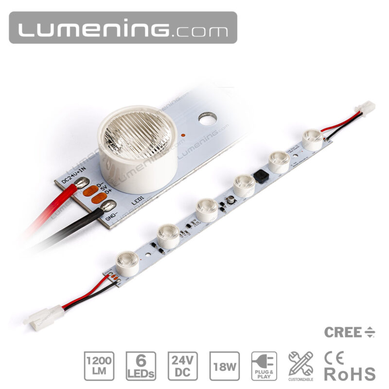 24V 18W Lightbox edge lighting LED module with 6 LEDs and lenses