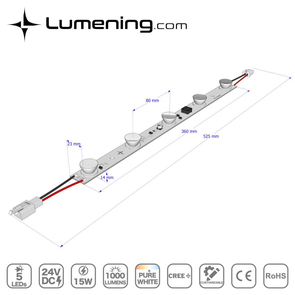 Showing key dimensions of edge-lit LED module model MC102K2N, including length, width, height and LED spacing.