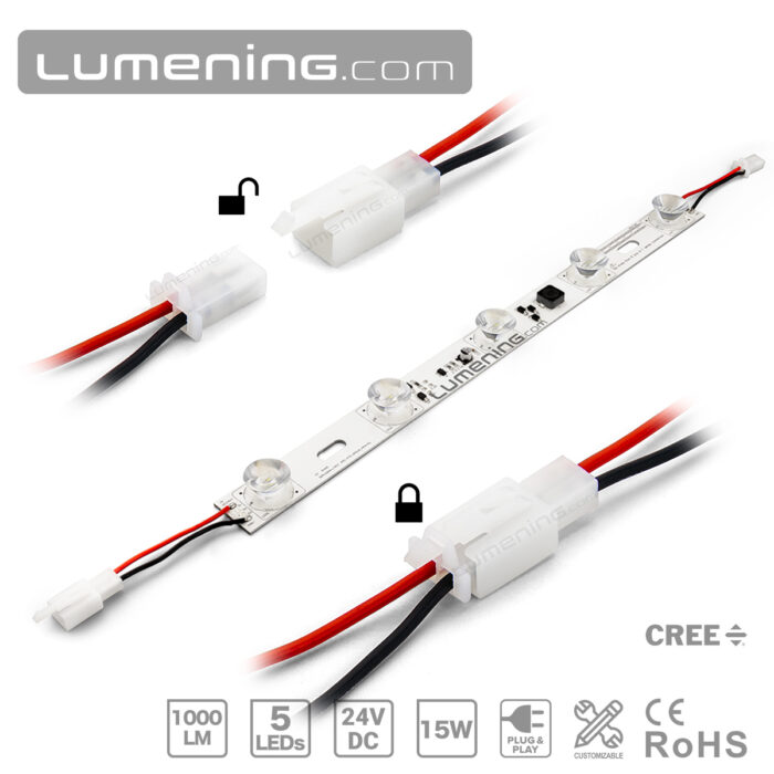 High power edge-lit long light distance LED strip(module) with detailed connectors