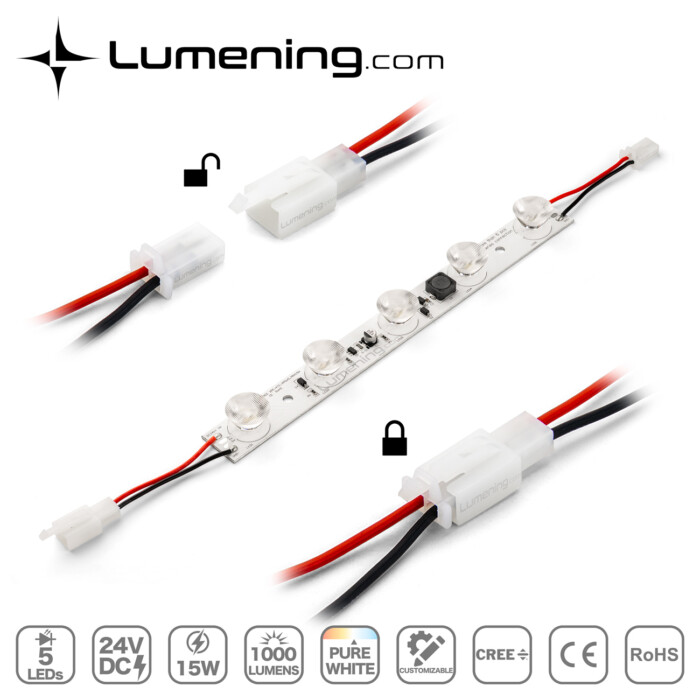 light box side emitting LED module bar with connector close-ups