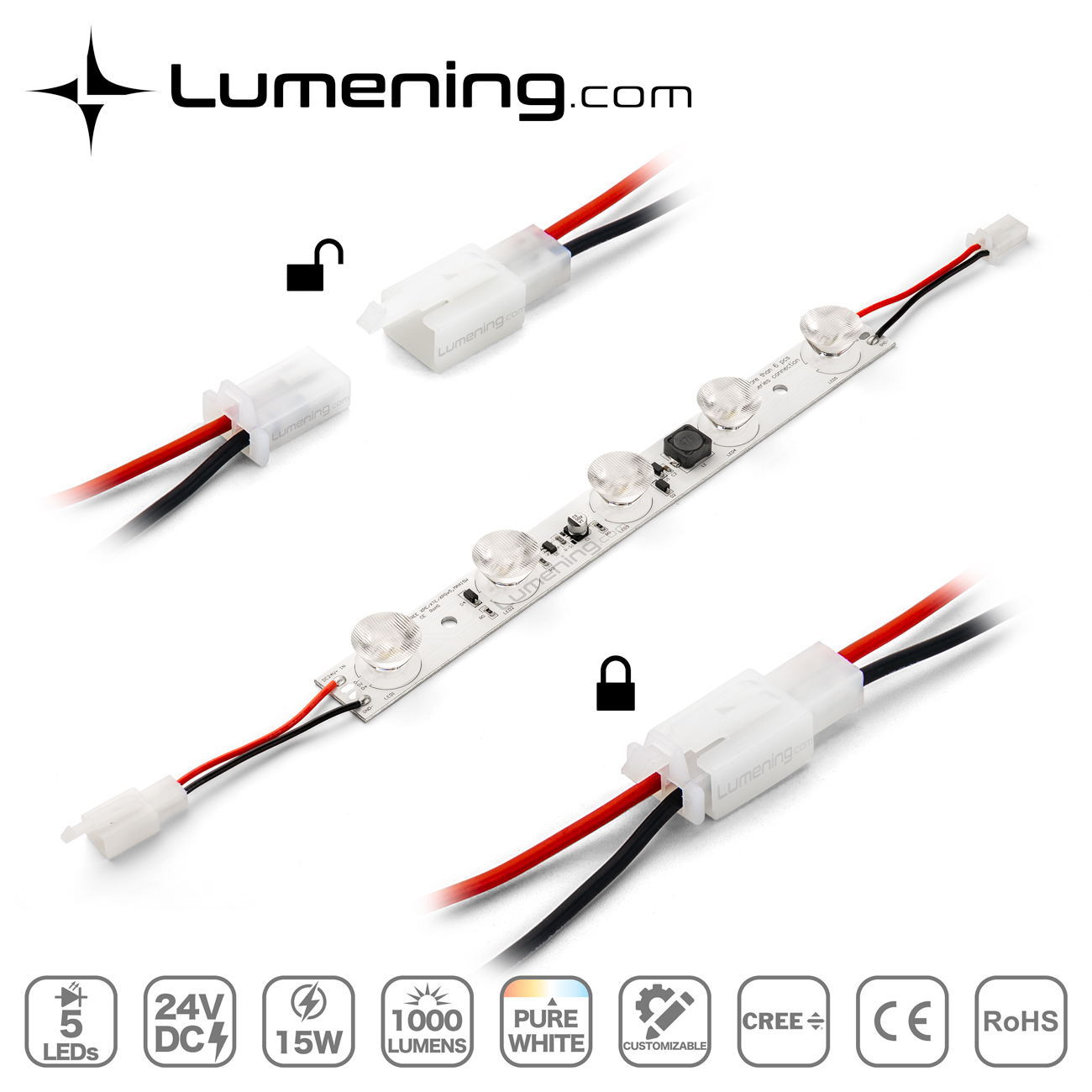 light box side emitting LED module bar with connector close-ups
