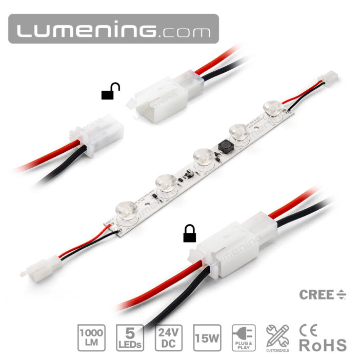 light box side emitting LED module bar with connector close-ups